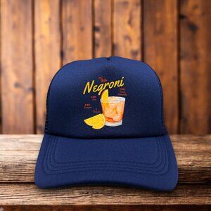 The Negroni Unisex Trucker Hat Navy Italian Cocktail Gin Sweet Vermouth Ball Cap